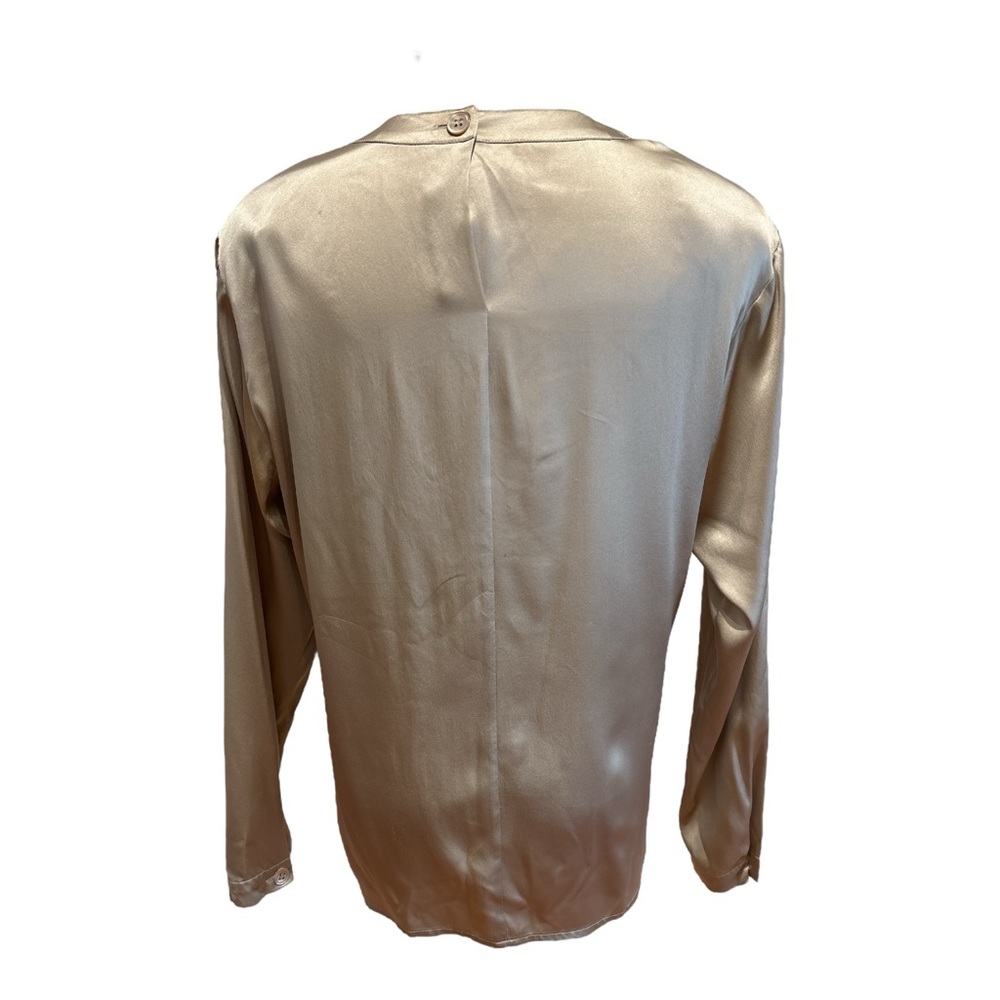 80s TALBOTS SILK PEWTER TAN SLEEK LONG SLEEVE & JEWEL NECKLINE MINIMALIST SZ 6 - Picture 6 of 10